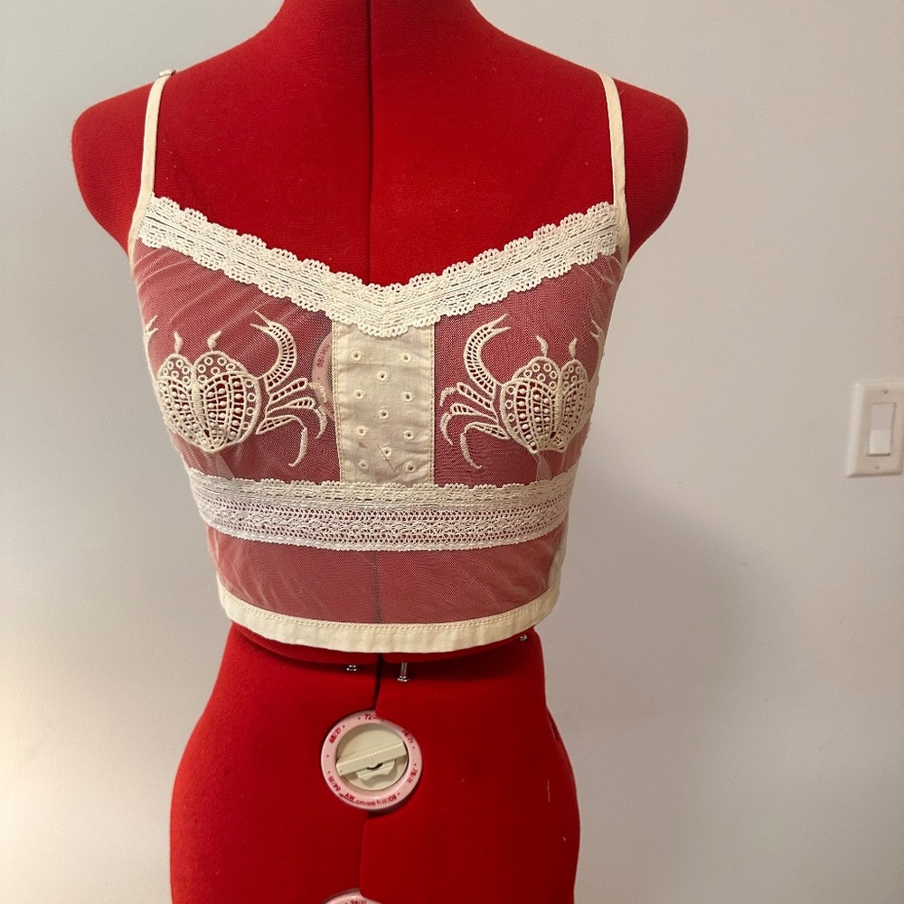 other stories, sheer crab embroidered tank top, bustier